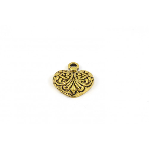 HEART CHARM WITH DESIGN ANTIQUE GOLD 15X14MM